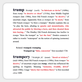 Etymology of "Trump" and "Trumpery" Sticker